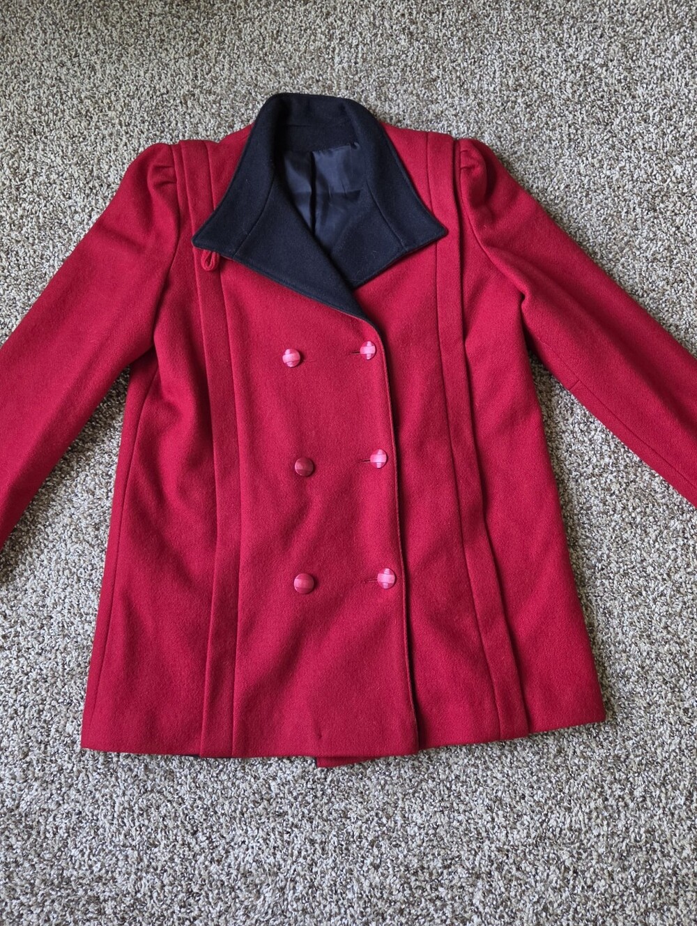 Red and Black Wool Coat